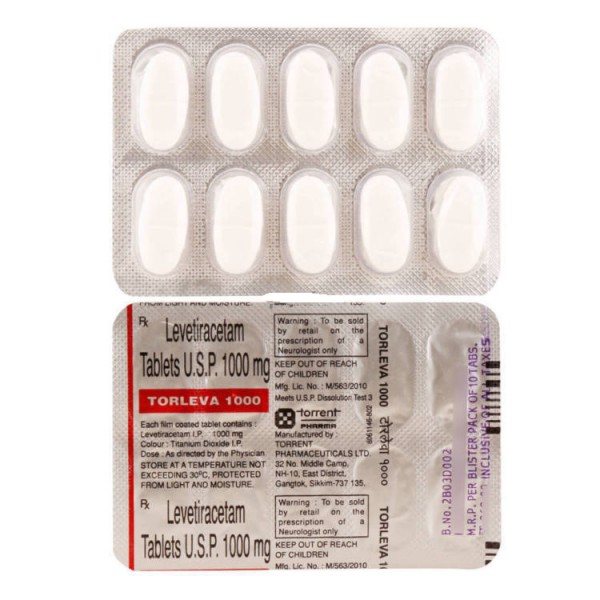 Blister strip of generic Levetiracetam 1000mg tablet