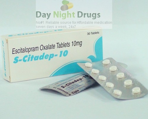 Box and two strips of generic Escitalopram Oxalate 10mg tablets