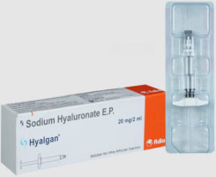 A box and pre-filled syringe of Hyalgan 20mg/2ml 