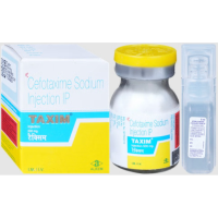 A box and a vial of Cefotaxime (500mg) Injection with solvent