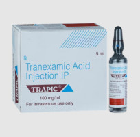 A box and a vial of Tranexamic Acid (100mg) Injection