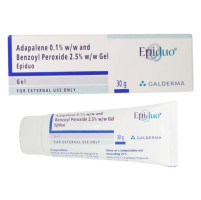 A tube and a pack of Adapalene (0.1%) + Benzoyl Peroxide (2.5%) Gel