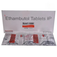 A pack and a strip of Ethambutol 1000mg Tablet