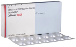 A box and a strip of Valsartan + Hydrochlorothiazide Tablets