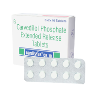 A pack and a strip of Carvedilol 10mg Pills