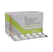 A box and a strip of Metoprolol Tartrate 25mg Tablet
