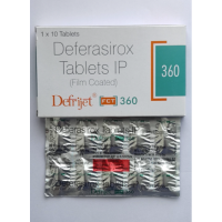A box and a strip of Deferasirox 360mg Tablets