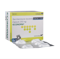 A box and a strip of 250mg Generic Saccharomyces boulardii Capsule