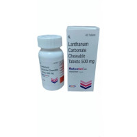 A box and a bottle of Generic Lanthanum Carbonate (500mg) Tablet