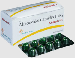 A box and a strip of Generic One-Alpha 1mcg Caps