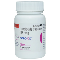 A bottle of Linaclotide (145mcg) Generic Capsule