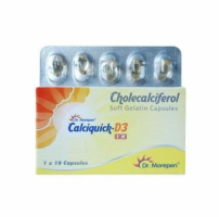 A pack and a strip of Cholecalciferol 1000IU Capsule