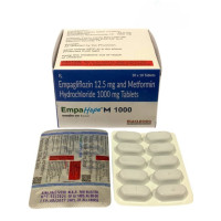 A box and strips of generic Empagliflozin (12.5mg) + Metformin (1000mg) Tablets