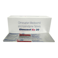 A box and a strip of Generic Olmesartan Medoxomil (20mg) + Azelnidipine (8mg) Tablet