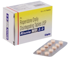 A pack and a strip of Generic Risperidone (2mg) MD Tablet