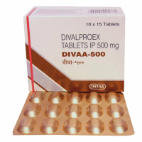 A box and a strip of Generic Divalproex (500mg) Tablet