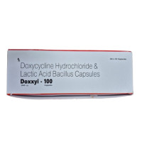 Box of generic Doxycycline 100mg capsule