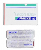 Box and a strip of generic Famotidine 20mg Tablet