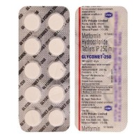Front and backside of generic Metformin HCl 250mg Tab Blister