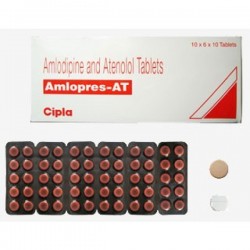 Box and a blister of Generic Amlodipine 5 mg + Atenolol 50 mg Tab