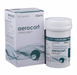 Box and a bottle of generic Levalbuterol (100mcg) + Beclomethasone (100mcg) Rotacaps with Rotahaler