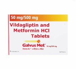 A strip of Eucreas 50mg/500mg Tab (International Brand Variant) - Galvus Met