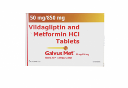 A pack of Metformin (850mg) + Vildagliptin (50mg) Tablet