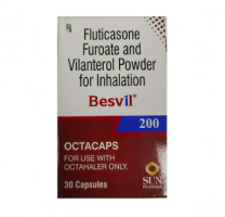 A pack of generic Fluticasone Furoate (200mcg) + Vilanterol (25mcg) Capsules
