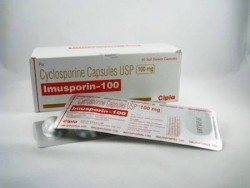 Box and a strip of generic Cyclosporine  100mg Capsule