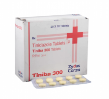 Box and a strip of generic Tinidazole 300 mg Tablet