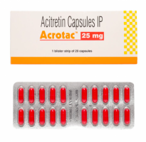 A strip and a box of Acitretin 25mg Caps