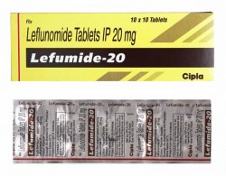 A box and a blister of Leflunomide 20 mg Tab