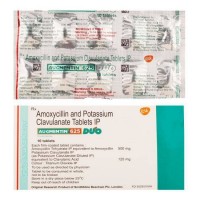 Front and back of generic AMOXICILLIN CLAVULANATE ( Clavulanic acid ) 500mg 125mg Tablet box