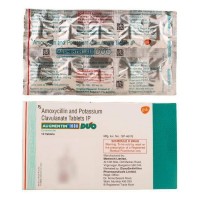 Blister strip and box of generic AMOXICILLIN CLAVULANATE ( Clavulanic acid ) 875mg 125mg Tablet