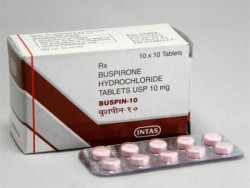 A box and a strip of Buspirone 10mg Tabs