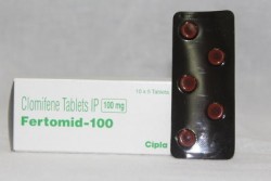 Box and blister strip of generic clomiphene citrate 100mg tablet