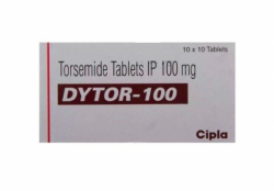 A box and a strip of Torsemide 100mg Tab