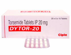 A box and a strip of Torsemide 20mg Tab
