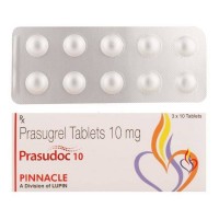A box and a strip of Prasugrel 10mg Tab