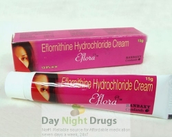 A tube and a box of generic eflornithine hydrochloride cream