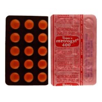 Front and back of generic metronidazole 400mg tablet blister strip