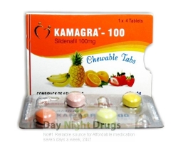 Box and a blister of generic Sildenafil Citrate 100mg Chewable tablets