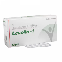Box and blister strip of generic Levosalbutamol (1mg) Tab
