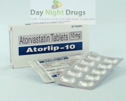 Box and few strips of generic Atorvastatin Calcium 10mg tablets