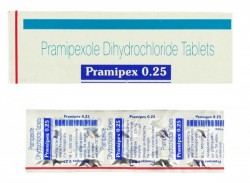 A box and a blister of Pramipexole 0.25 mg Tab