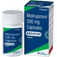 A bottle and a box of Molnupiravir 200mg Capsules