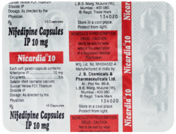 Box and a blister of Generic Procardia 10 mg Caps - Nifedipine