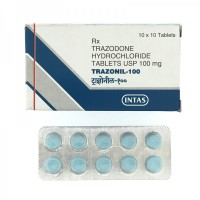 Box and blister strip of generic TRAZODONE 100mg tablets