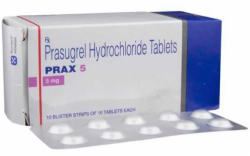 A box and a strip of Prasugrel 5mg Tab