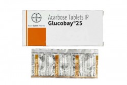 A box and a blister of Acarbose  25mg Tab